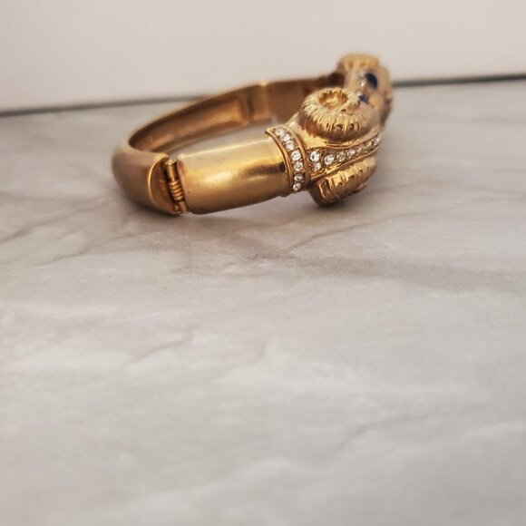 🐏 J.Crew Gold Blue Rhinestones Crystal Pave Ran Hinged Statement Bracelet 🐏 - Picture 5 of 9